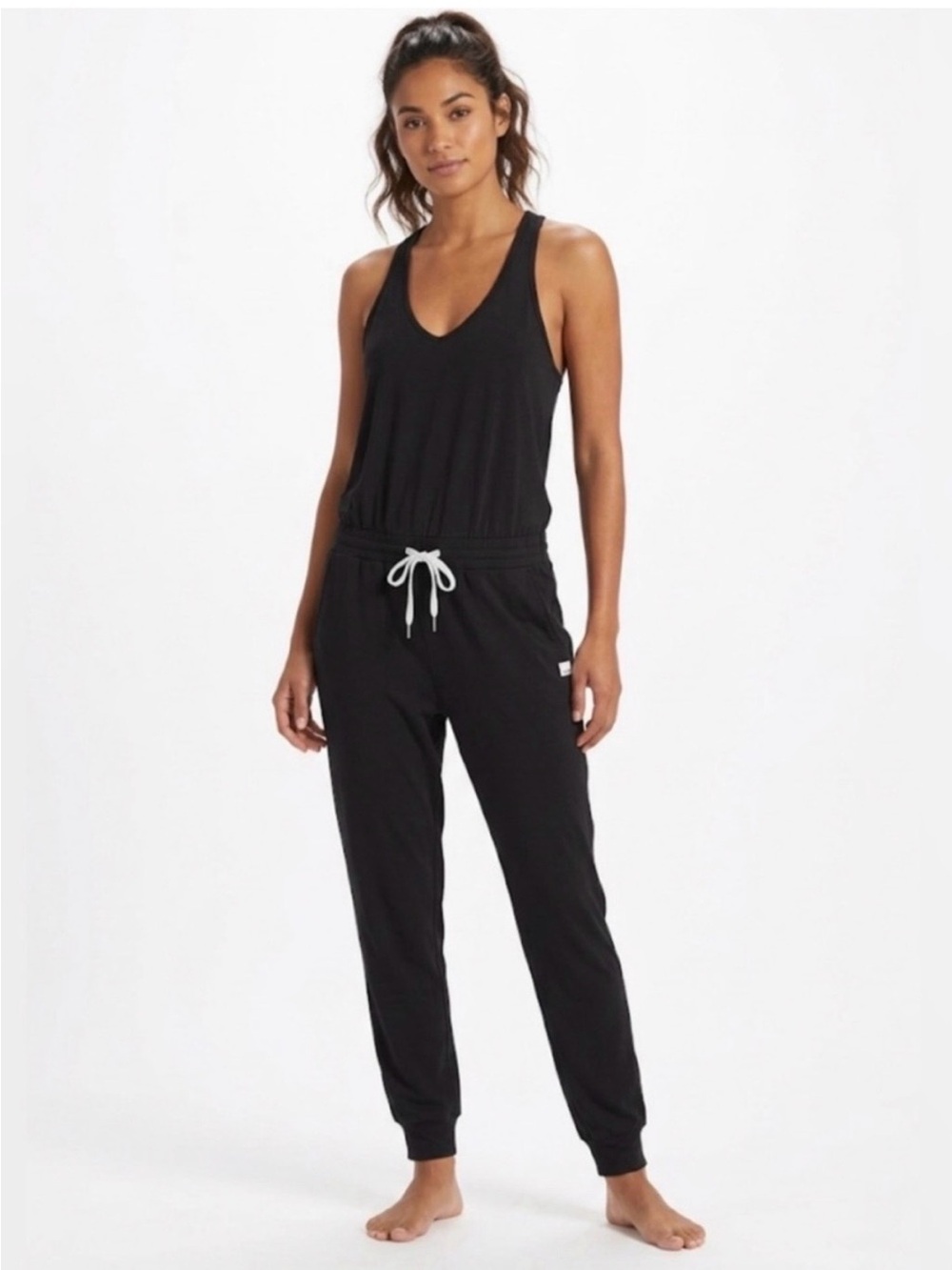 NWOT Vuori Black Sleeveless V-Neck Drawstring Jumpsuit - Picture 5 of 8